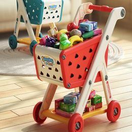 Tools Workshop Children Toys Kids Large Supermarket Shopping Cart Trolley Push Car Basket Simulation Fruit Food Pretend Play House Toy 231213