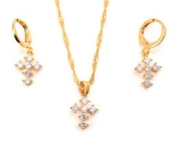 10 kt Fine THAI BAHT G/F Gold Pendant CZ White Coordinate Necklace chain Earrings sets Jewelry Christian Jesus1738214