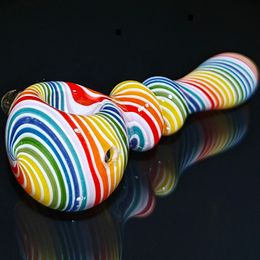 colorful spoon pipes Glass Pipe with Spiral Rainbow Swirl Pipe 4.7inch Hand-Blown Glass Smoking Pipes Smoking Glass Bowls Smoking Bowl Glass Tobacco Pipes