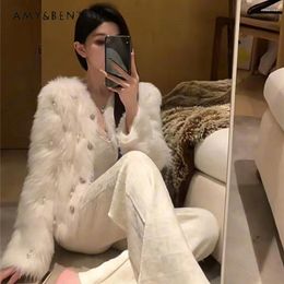 Women's Fur Lady Handmade Beaded Vertical And Smooth Imitated Mink Wool Coat Pearl Diamond Decorations Furry Faux Clothing Top