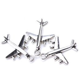 100pcs lot Ancient Silver Alloy Aeroplane Aircraft Charms Pendants For diy Jewellery Making findings 27x21mm286a