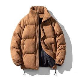 Men's Down Parkas Winter Retro Parkas Coat Men Various Colour Bubble Jacket Oversize Warm Solid Coat Streetwear Faux Suede Puffer Jacket 231213