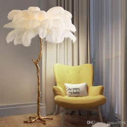 Northern Ostrich Feather Gold Copper Brass Resin Floor Lamp Tripot Standing Lamps For Living Room deco salon Drop ship220R