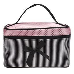 Lowest Women's Bag Square Bow Stripe Cosmetic Bag Big Lingerie Bra Underwear Dot Bags Travel Bag toiletry kits Sac270S