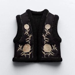 Women's Vests 2024 Autumn Winter Lambswool Vest Women V Neck Vintage Waistcoat Embroidery Sleeveless Jacket Ladies Warm Cardigan