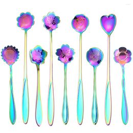 Spoons Pack Of 9 Teaspoon Stainless Steel Scoop Flower-shaped Beverage Spoon