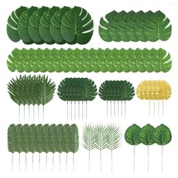 Decorative Flowers 70pcs Simulated Palm Leaves Practical 10 Kinds Fake Faux Jungle Leaf Set For Home Decor