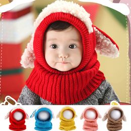Baby Winter Crochet Warm Hats Kids Handmade Knitted Woollen Yarn Caps Cute Dog Shape Ear Warmer Scarf Hat Baby Shawl Kids Party Hats Q833
