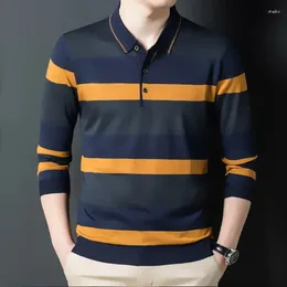 Men's Polos Men Spring Autumn Casual Striped Polo Shirts Vintage Fashion Streetwear Male Clothes Business Loose Long Sleeve Knitted Tops