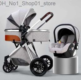 Strollers# New 3 in 1 High Landscape Reclining Carriage Foldable Stroller Baby Bassinet Puchair Newborn1 Q231215