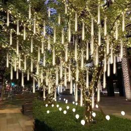 Other Event Party Supplies 30/50cm 8 Tubes Meteor Shower Led String Fairy Lights Garlands Christmas Tree Decorations Street Outdoor Wedding Navidad Lights 231214