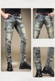 Men's Jeans Fashion Pants High Quality Pockets Stretch Y2k Vintage Blue Moto Denim Trousers Autumn Streetwear Clothing 231213