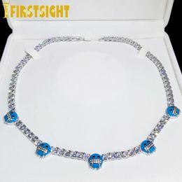 Chokers Iced Out Bling Blue Iceman Necklace Silver Colour 5mm Tennis Chain Fluorescenc Enamel Charm Fashion Women Men Hip Hop Jewellery 231214