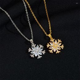 Pendant Necklaces Cubic Zirconia Snowflake Necklace Silver Plated Artificial Jewelry For Girl Long Winter Christmas With Snow Flakes 2023