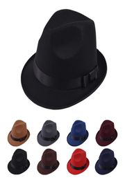 Men Women Wide Brim Wool Felt Jazz Fedora Hats British style Trilby Party Formal Panama Cap Black Yellow Dress Hat8278513
