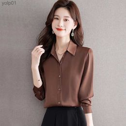 Women's Blouses Shirts Classic Vintage Coffee Champagne Casual Blouses Women Chic Texture Soft And Comfortable Office Lady Basic Shirts Tops WomenL231214