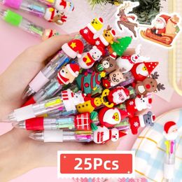 Ballpoint Pens 25PcsLot Kawaii Christmas Mini Pen Cute Cartoon Mulitcolor 4 Colour Kids School Writing Stationery Supplies Gifts 231213