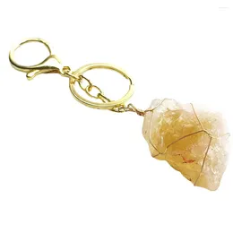 Keychains FYSL Light Yellow Gold Colour Wire Wrap Irregular Shape Citrines Crystal Key Chain Fashion Jewellery