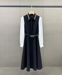 Casual Dresses Autumn And Winter Style Colour Matching Dress Simple Version Lantern Sleeve Stitching Is Very Fashionable.