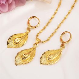 14 K Solid gold GF Necklace Earring Set Women Party Gift big Leaf Sets daily wear mother gift DIY charms girls Fine Jewelry265J