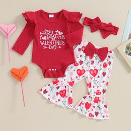 Clothing Sets 3 adorable baby girl Valentines Day outfits cute embroidered long sleeved hooded shirt flash pants headband set baby clothing set 231214