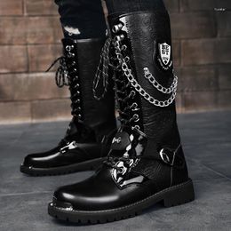 Boots 2023 Autumn Winter Motorcycle Male Fashion Outdoors Black Metal Decoration Large Size Men's Mid-calf