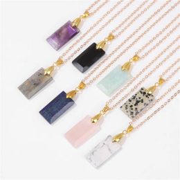 Necklace Earrings Set Square Slice Stone Natural Quartzs Lapis Lazuli Obsidian Gold Color Chain Choker Exquisite Jewelry Gift