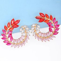 Dangle Earrings Exquisite Shiny Colourful Crystal Luxury Rhinestone Design Spiral Leaves Stud For Women High-quality Jewellery