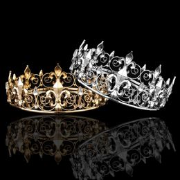 Men's Wedding Bridal Crystal Tiara Crown Golden Silver Pageant Prom Rhinestone Veil Tiara Headband Wedding Hair Jewellery T2001229f