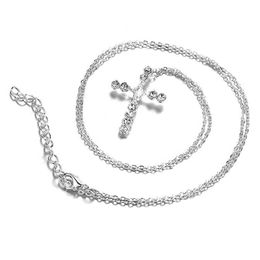 Silver Plated Necklace Jewellery Fashion Cross CZ Crystal Zircon Stone Pendant Necklace Christmas Gift342e