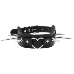 Chokers Long Spike Choker Goth Punk Faux Leather Collar For Women Men Cool Big Rivets Heart Chocker Necklaces Emo Halloween Cospla2473