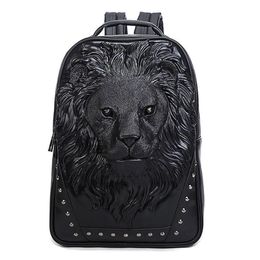 Whole factory mens shoulder bags street cool animal lion head men backpack waterproof wear-resistant leather handbag outdoor s2420