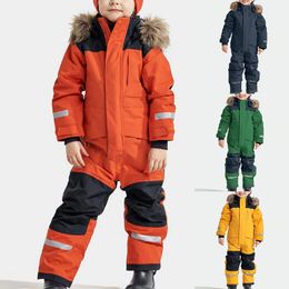Down Coat Children Snowsuits Ski Jumpsuit Ski Suit Boys Girls Winter Warm Outdoor Fleece Overalls Windproof Kids Skiing Snowboarding Suit 231214