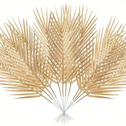 Decorative Flowers 15pcs Golden Artificial Palm Leaves 17" Outdoor Faux Fronds Fake Tropical