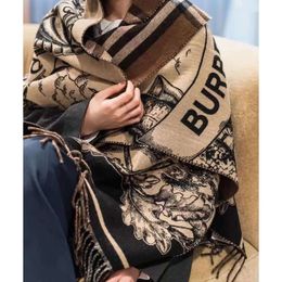New Original B Plaid Knight Double sided Jacquard Cashmere with Warm Tassel Wool Neck and War Horse Dual purpose Shawl