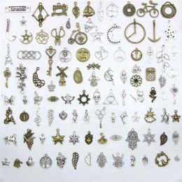 Assorted 100 Designs Snowflake Christmas Tree Skull Moon Star Key Clock Crown Charms Pendants DIY Necklace Bracelet Jewelry 100287x