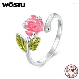 Cluster Rings WOSTU Real 925 Sterling Silver Change Color Rose Flower Openging For Women Lovely Wedding Party Jewelry Anniversary Gift