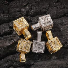 Custom Name Necklace Hip Hop Jewellery Ice Out Personal Square Letter Pendant Men's Rock Street Necklace Dice Letter with Rope 336G