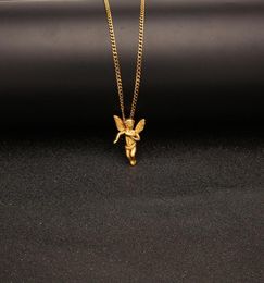 NEW Hip Hop Jewellery Angel Pendant Necklace Stainless Gold Plated With 60cm Chain For Men Nice Lover Gift Rapper Accessories Je5558730