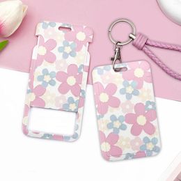 Card Holders Fashion Sweet Flower Women Protector Cover Case Holder Keychain With Lanyard Badge Work ID Bus