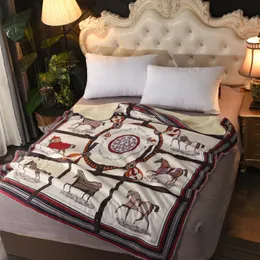 Designer di lusso h Coperta molti cavalli stampati palazzo corte divano letto pelliccia di agnello designer di velluto coperte decorazioni per la casa tappeto quadrato