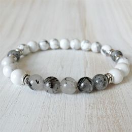 SN1143 Men's Rutilated Quartz Bracelet Natural Howlite Yoga Bracelet Energy Reike Charged Jewellery Gift for Him247O