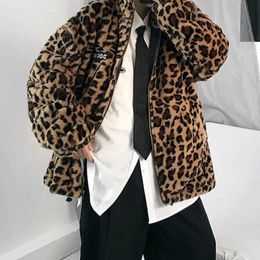 Men's Fur Faux Fashio Leopard Jacket Women Men Zipper Hoodies Hooded coat Causal Street Outerwear Loose Windbreaker Clothing Male 231214
