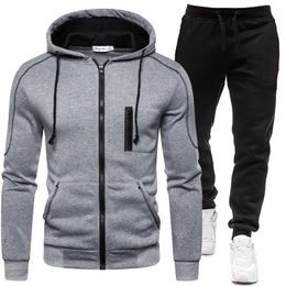 Men's Tracksuits Men Tracksuit Autumn Winter Sets Zipper Hoodies Sweatpants 2 Piece Suit Hooded Casual Male Clothes 231214