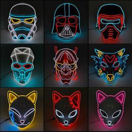 NEW Type Halloween LED Mask Glowing Neon EL Wire Costume DJ Party Light Up Masque Cosplay Q0806245C
