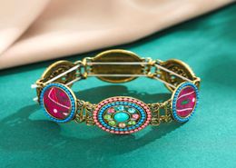 Vintage Round Style with Colourful Rhinestone Elastic Band Bracelet Hollow Acrylic Bangle for Women Men Jewelry3315902