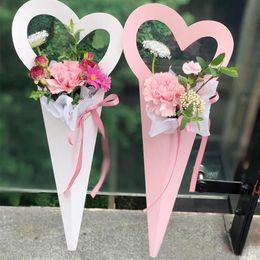 Paper Flower Bag Kraft Single Rose Florist Wrapping Gift Box Flower Packaging Creative Love Small Handle Box Home Decoration287R