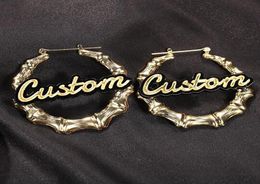 YISHOP4U Custom Name Earrings 30100mm Diameter Bamboo Style Stainless Steel Customised Earring for Women Gift Hiphop Jewelry2428612