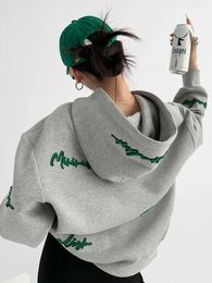 Men's Hoodies Sweatshirts Deeptown Vintage Grey Oversize Women Harajuku Hip Hop Embroidery Loose Long Sleeve Casual Tops Grunge Korean 231213