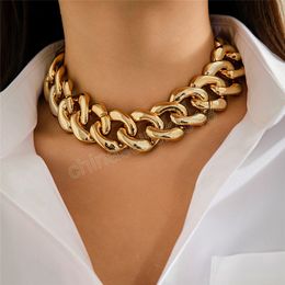 Exaggerated Geometric CCB Big Chunky Chain Necklace for Women Creative Twisted Lock Thick Choker Jewellery